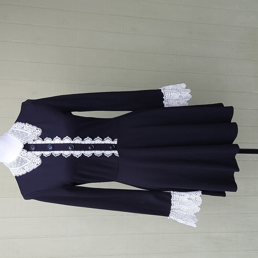Killstar Black and White Lace Long Sleeve Mini Skater Dress Sz L